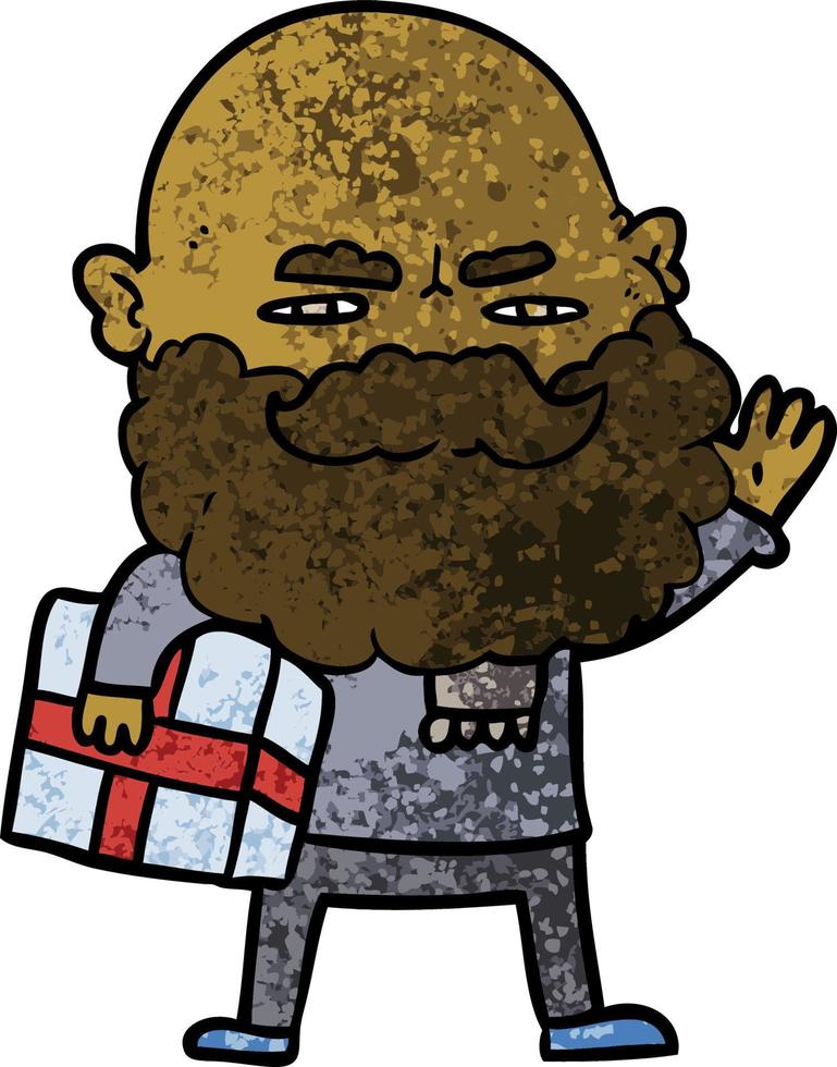 Retro grunge texture cartoon man with beard vector