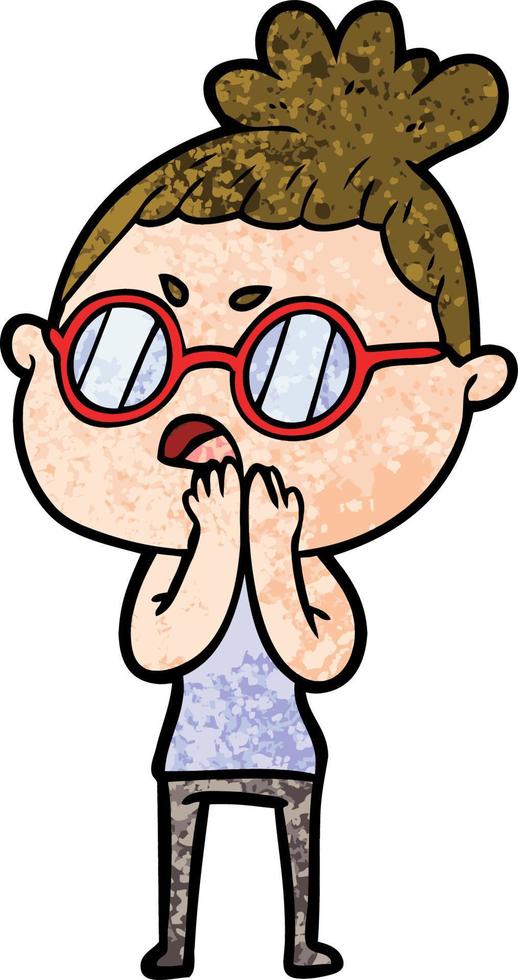 Retro grunge texture cartoon old lady wearing glasses vector