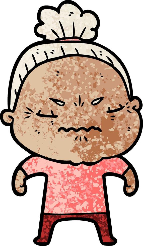 Retro grunge texture cartoon angry old lady vector