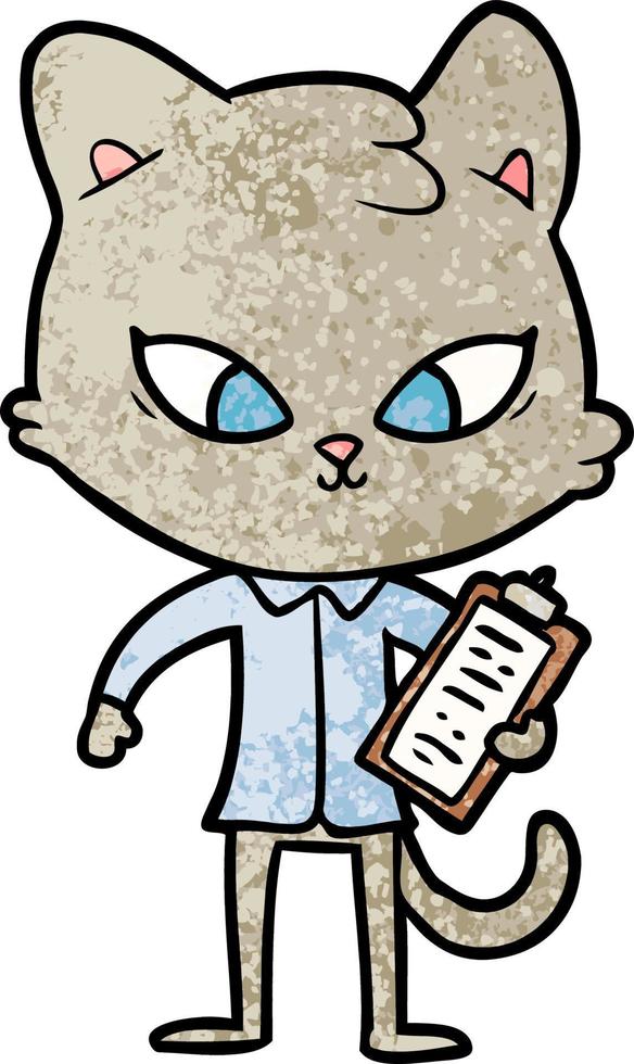 gato de dibujos animados de textura grunge retro mirando fijamente vector