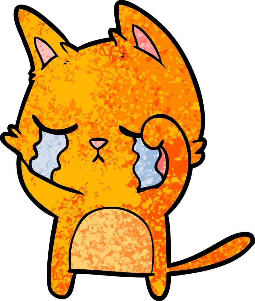 Retro grunge texture cartoon cat crying vector