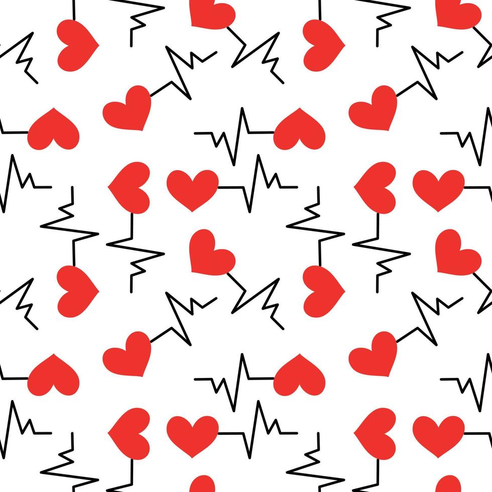 Seamless pattern with heartbeat symbol vector