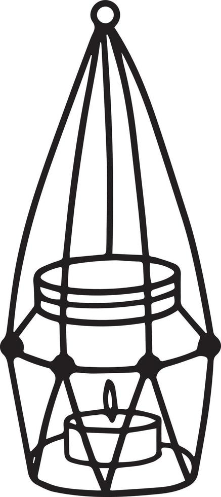 Burning candle in candlestick.Hand-drawn vector illustration in doodle style