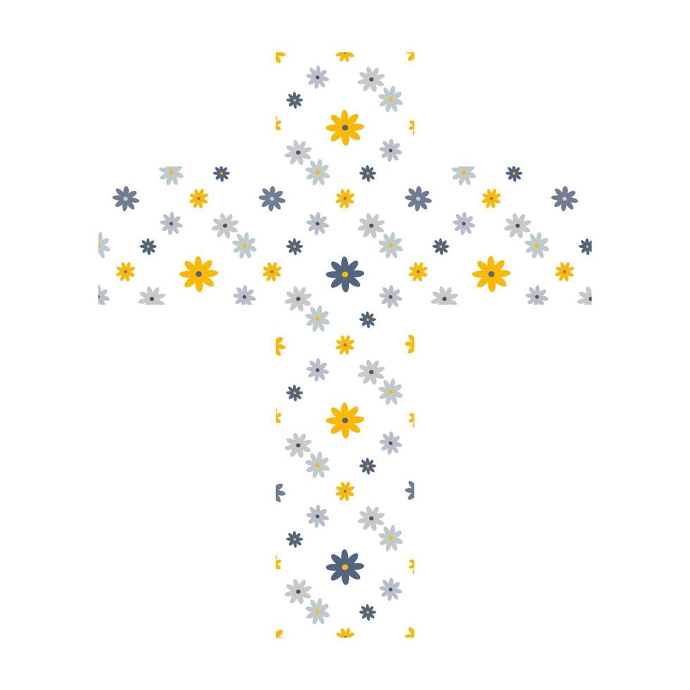 cross with spring flowers in minimalistic style vector