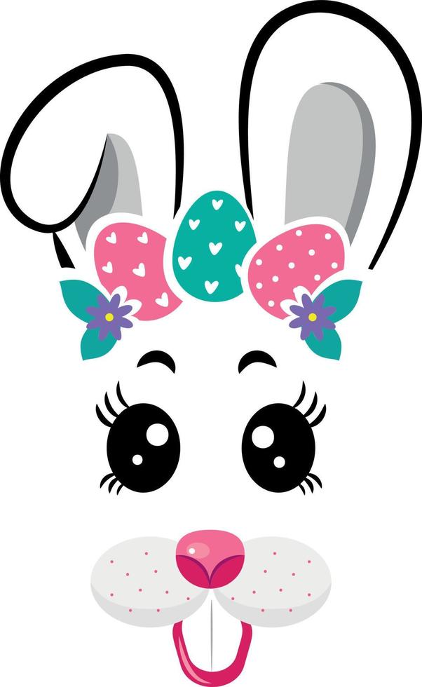 The face of the bunny with a wreath of eggs. Easter bunny face vector