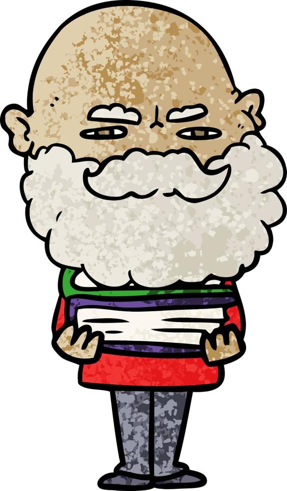 Retro grunge texture cartoon bald man frowning vector