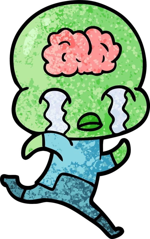 Retro grunge texture cartoon alien crying vector