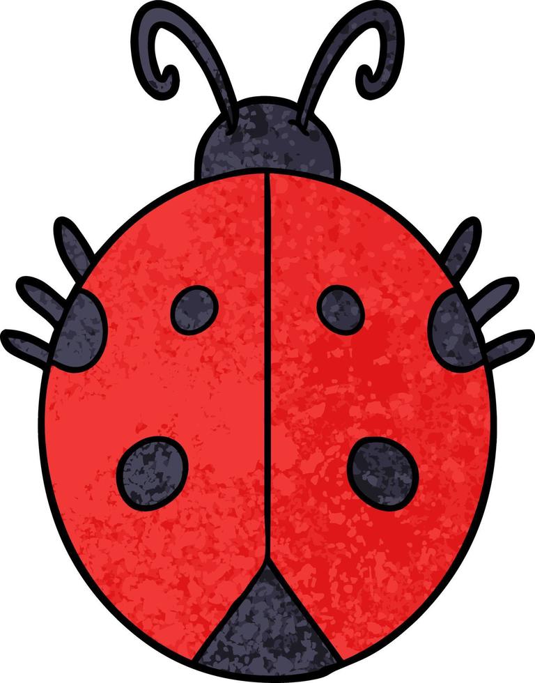 Retro grunge texture cartoon cute ladybug vector