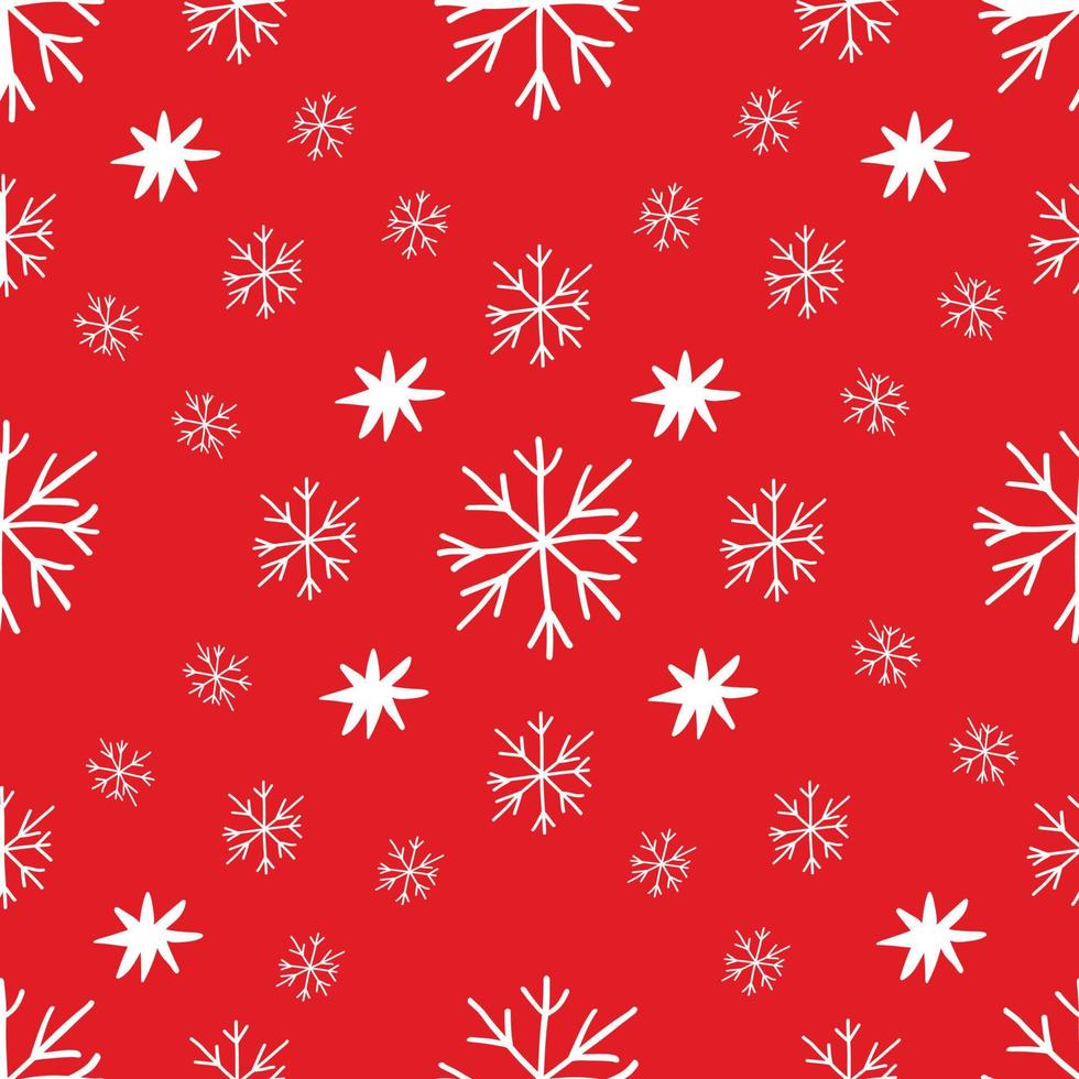 Seamless pattern with white snowflakes against red background vector