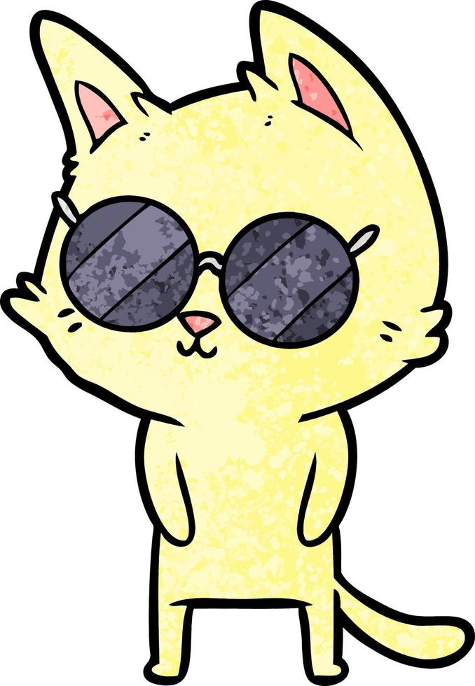 gato de dibujos animados de textura grunge retro con gafas vector