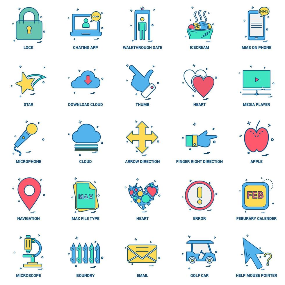 25 conjunto de iconos de color plano de mezcla de concepto de negocio vector