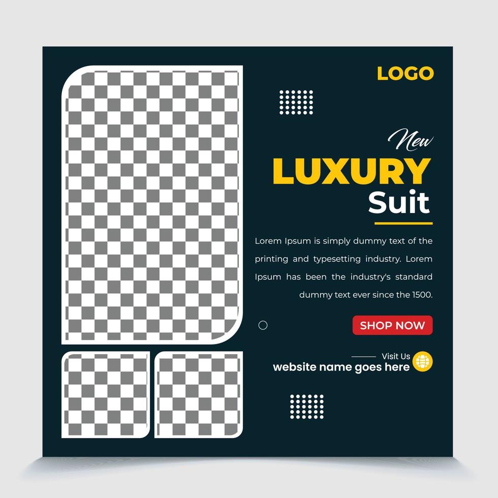 oferta de venta de trajes de moda de hombre de lujo plantilla de diseño de publicación de banner, diseño de plantilla de banner de publicación de redes sociales de producto de marca vector