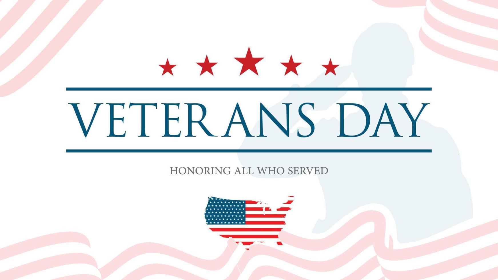 Happy Veterans Day - Honoring All Who Served Poster. 11th of November. USA Veterans Day celebration. Memorial American veteran day vector design illustration. Veterans day background.