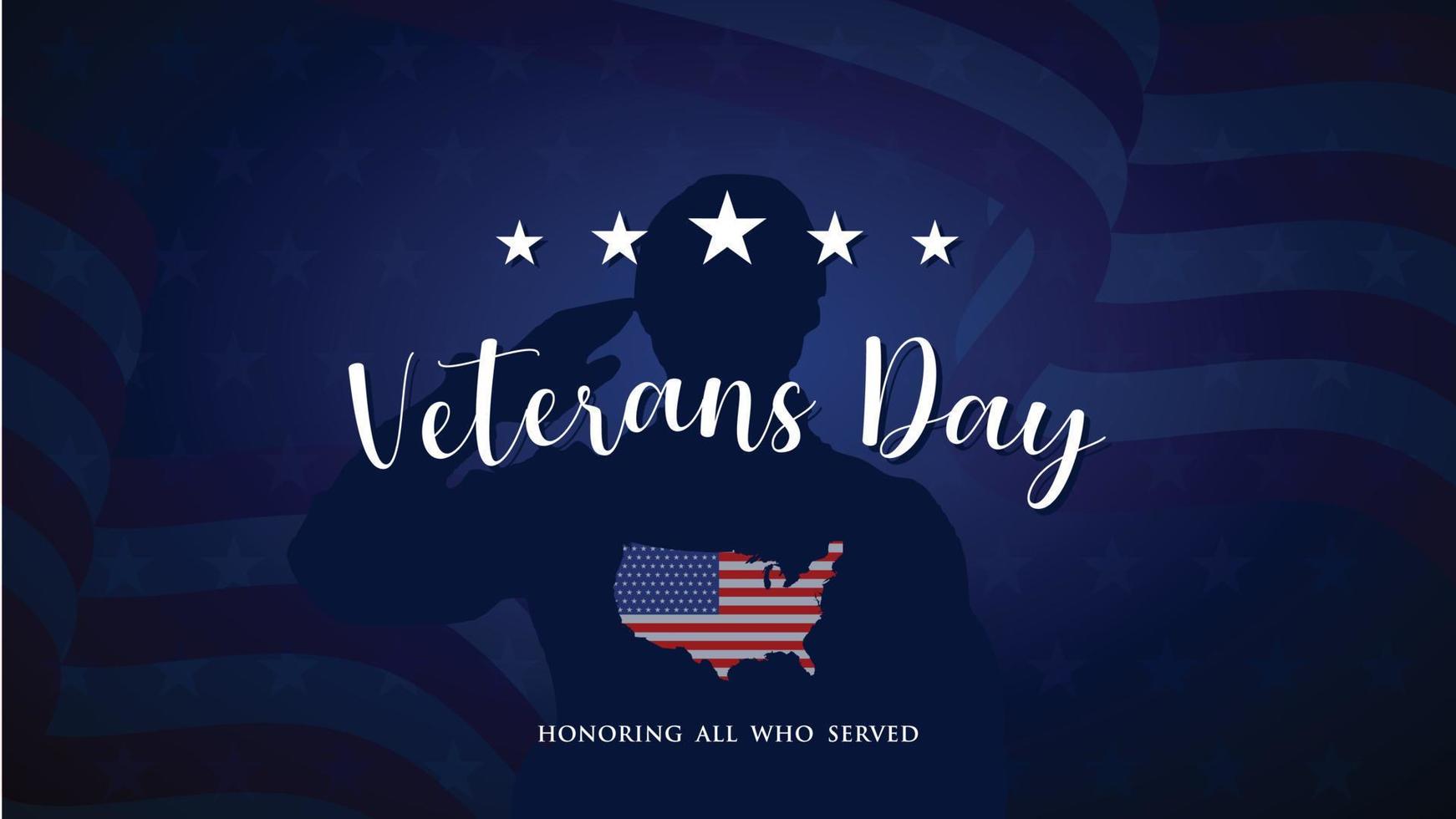 Happy Veterans Day - Honoring All Who Served Poster. 11th of November. USA Veterans Day celebration. Memorial American veteran day vector design illustration. Veterans day background.