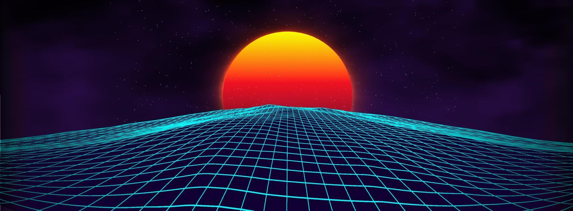80s background retro landscape. Futuristic neon 1980s style. Cyber surface. Party background. Retro 80s fashion Sci-Fi Summer Landscape Background. vector
