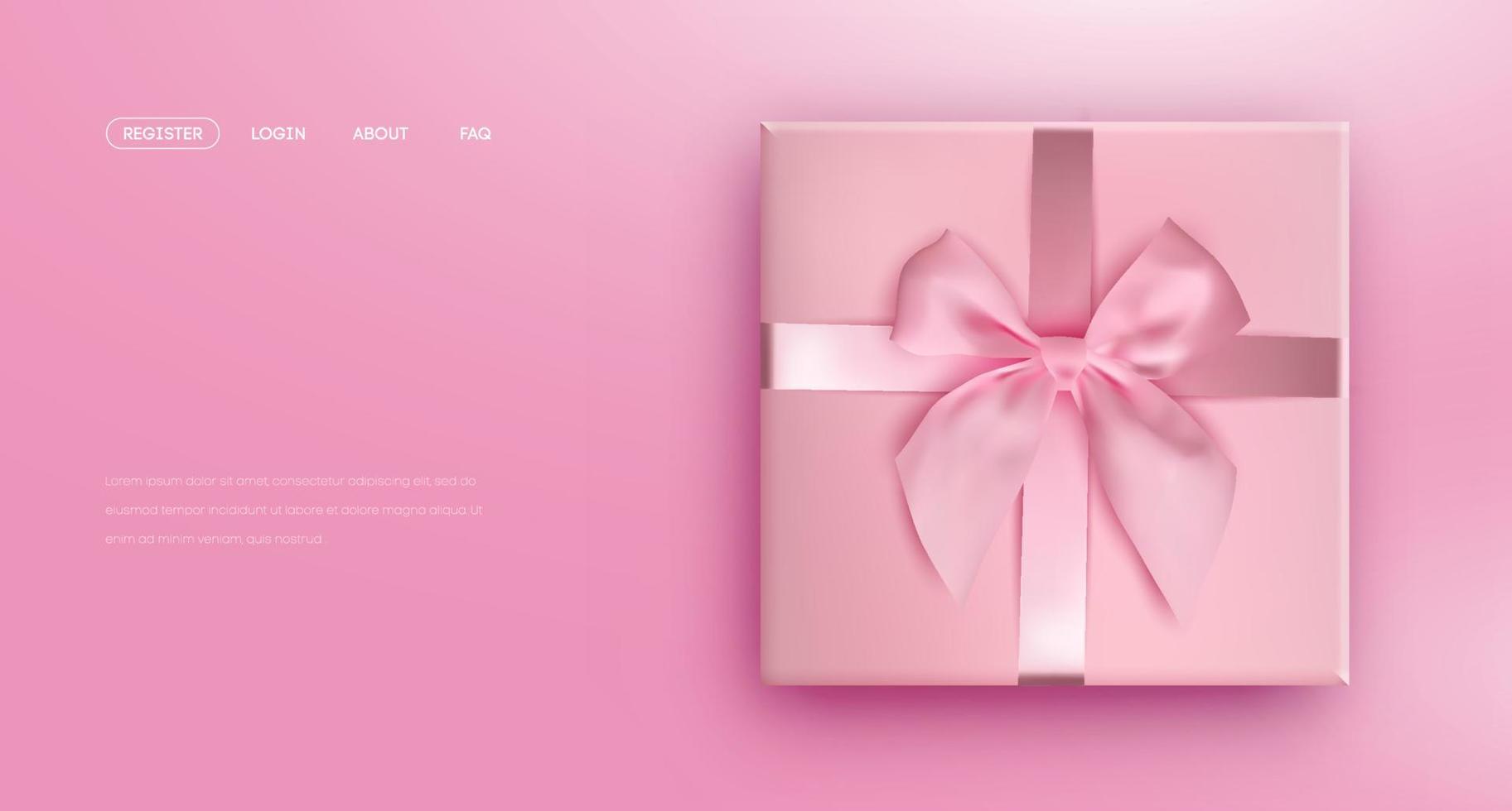 pajarita rosa. caja de regalo rosa con lazo de cinta, vector de ilustración. sitio web