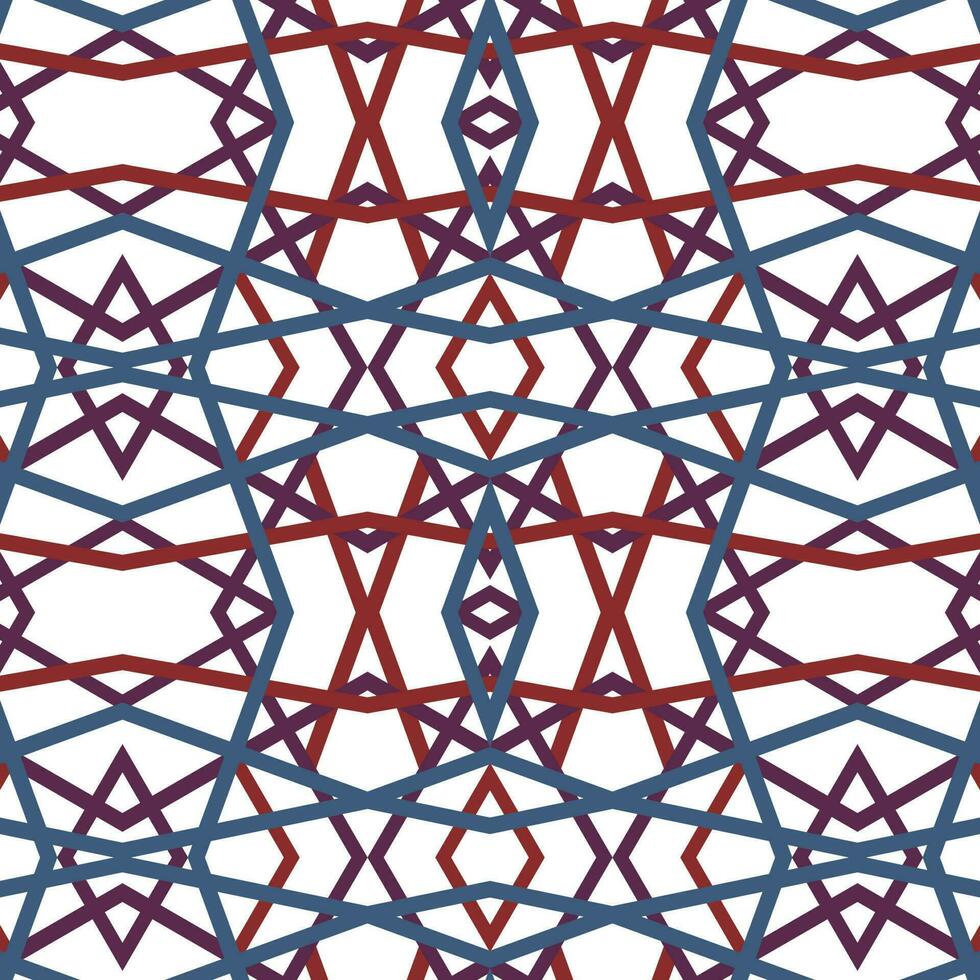 Abstract seamless pattern with dark color lines, blue red purple, on white background. vector