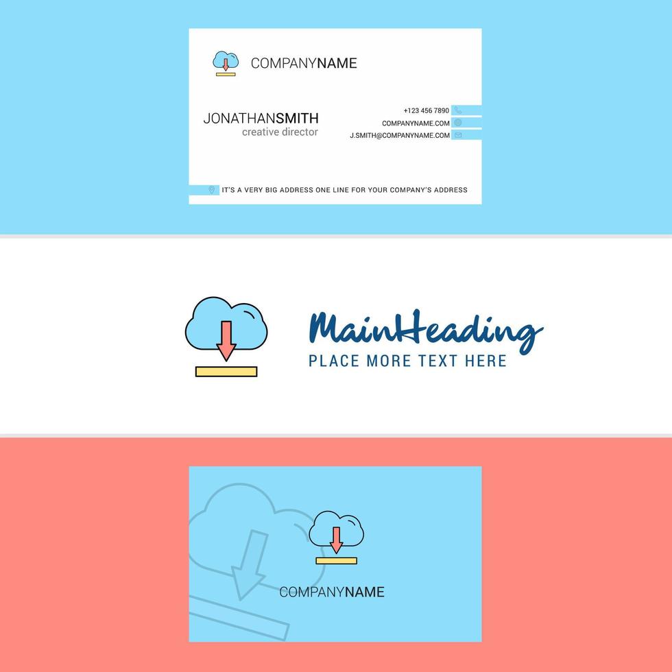 Beautiful Cloud downloading Logo and business card vertical Design Vector