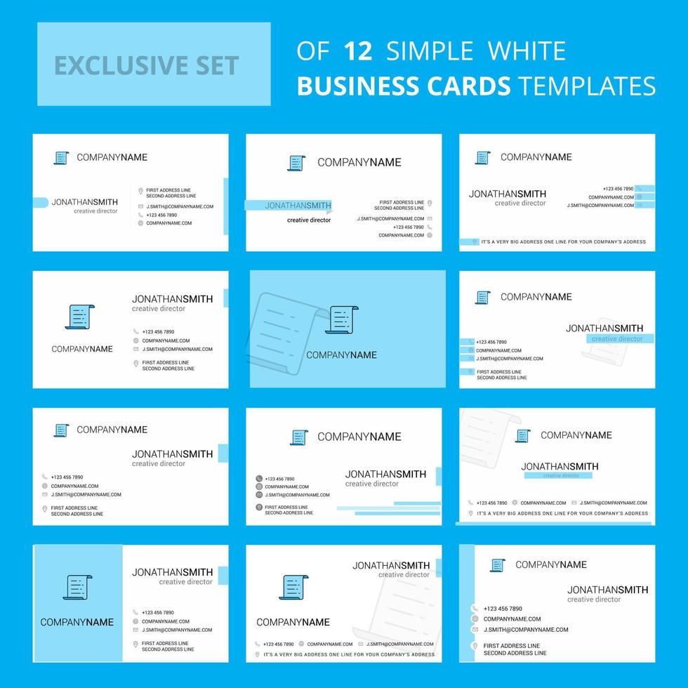 Set of 12 Text document Creative Busienss Card Template Editable Creative logo and Visiting card background vector