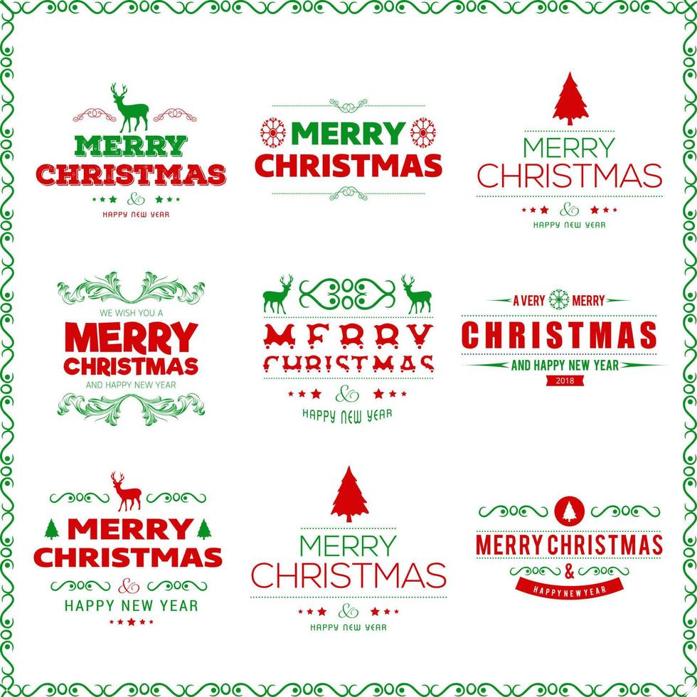 vector de conjunto de tipografía de feliz navidad