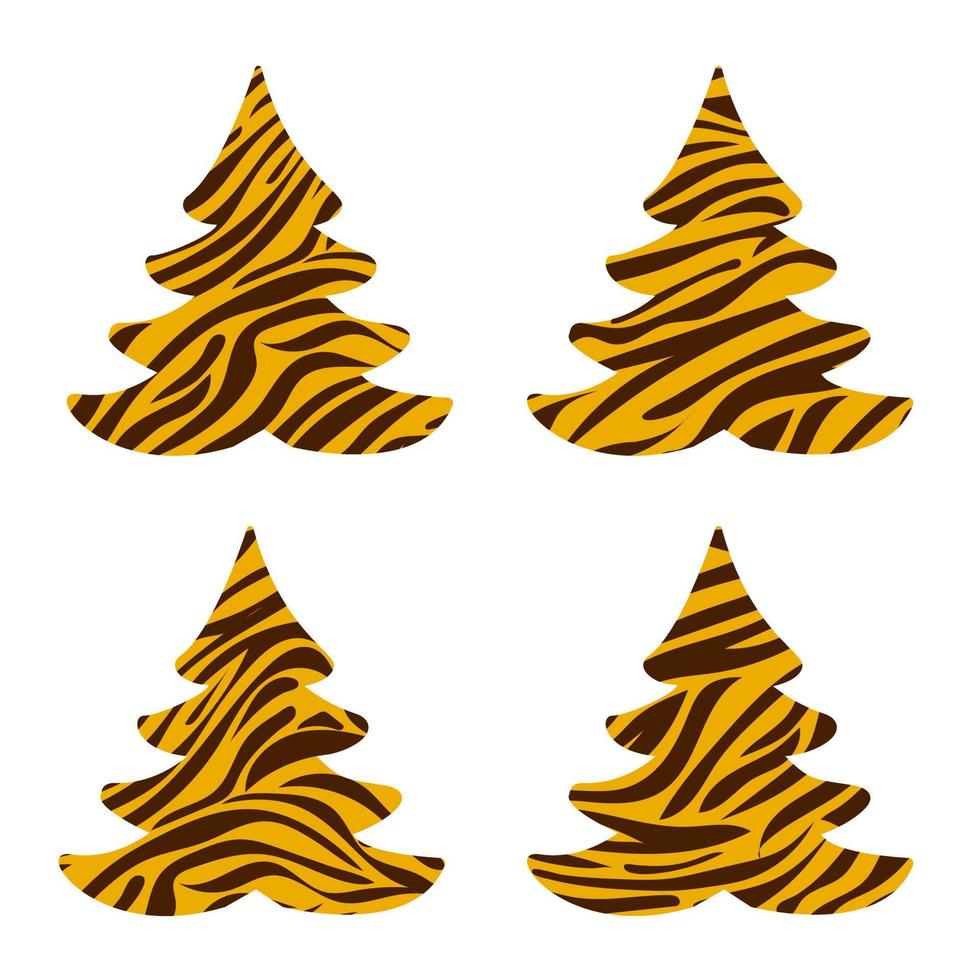 Christmas trees with tiger print. Happy New Year 2022 greeting card.Vector illustration vector
