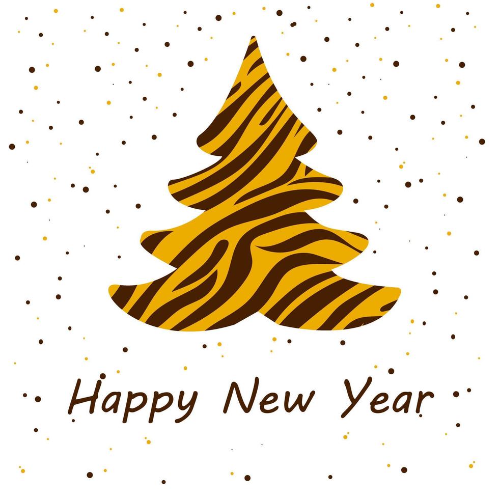 Christmas tree with tiger print. Happy New Year 2022 greeting card.Vector illustration. vector
