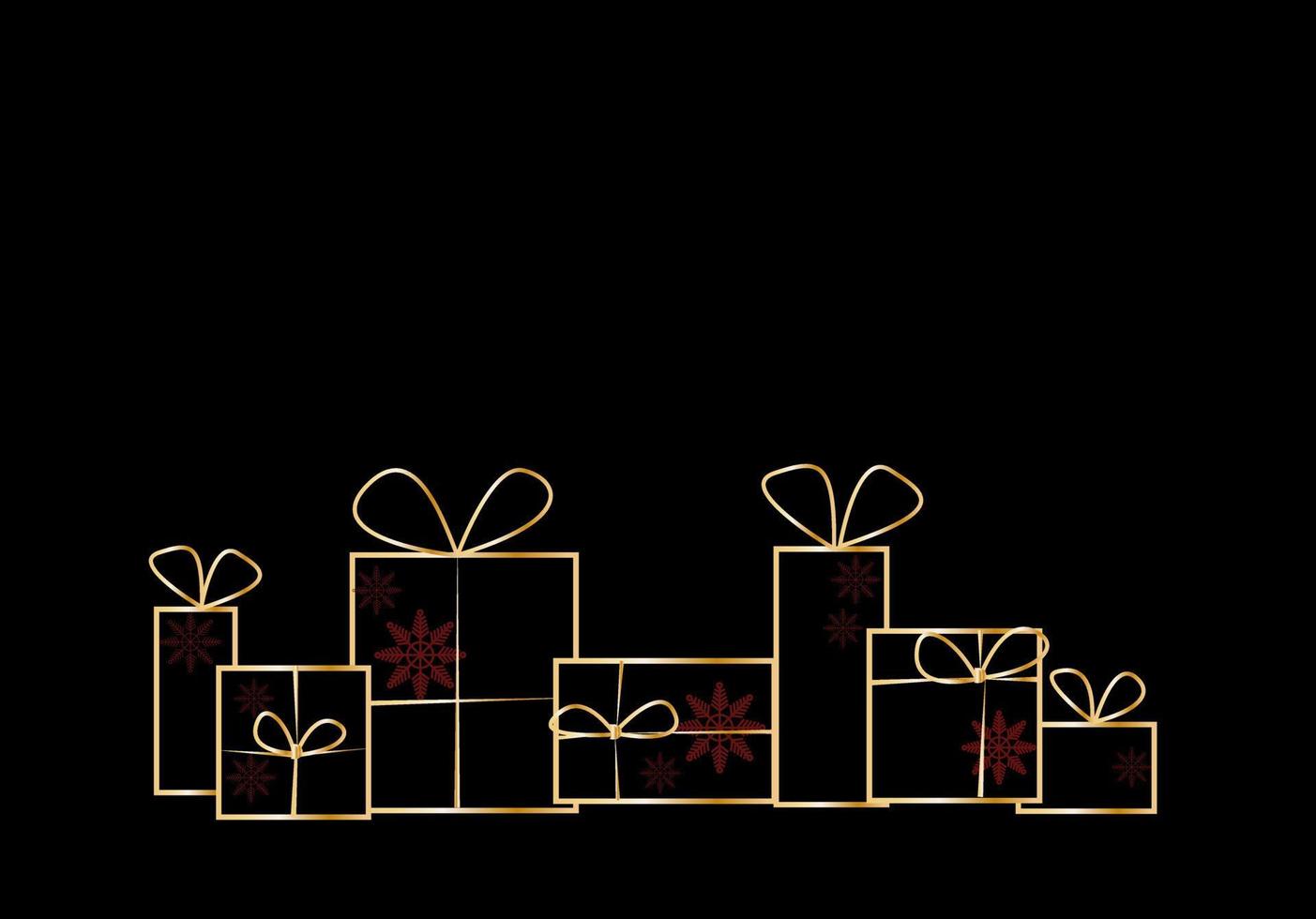 Christmas golden present box made from golden with red snowflakes on black background.Vector illustration vector