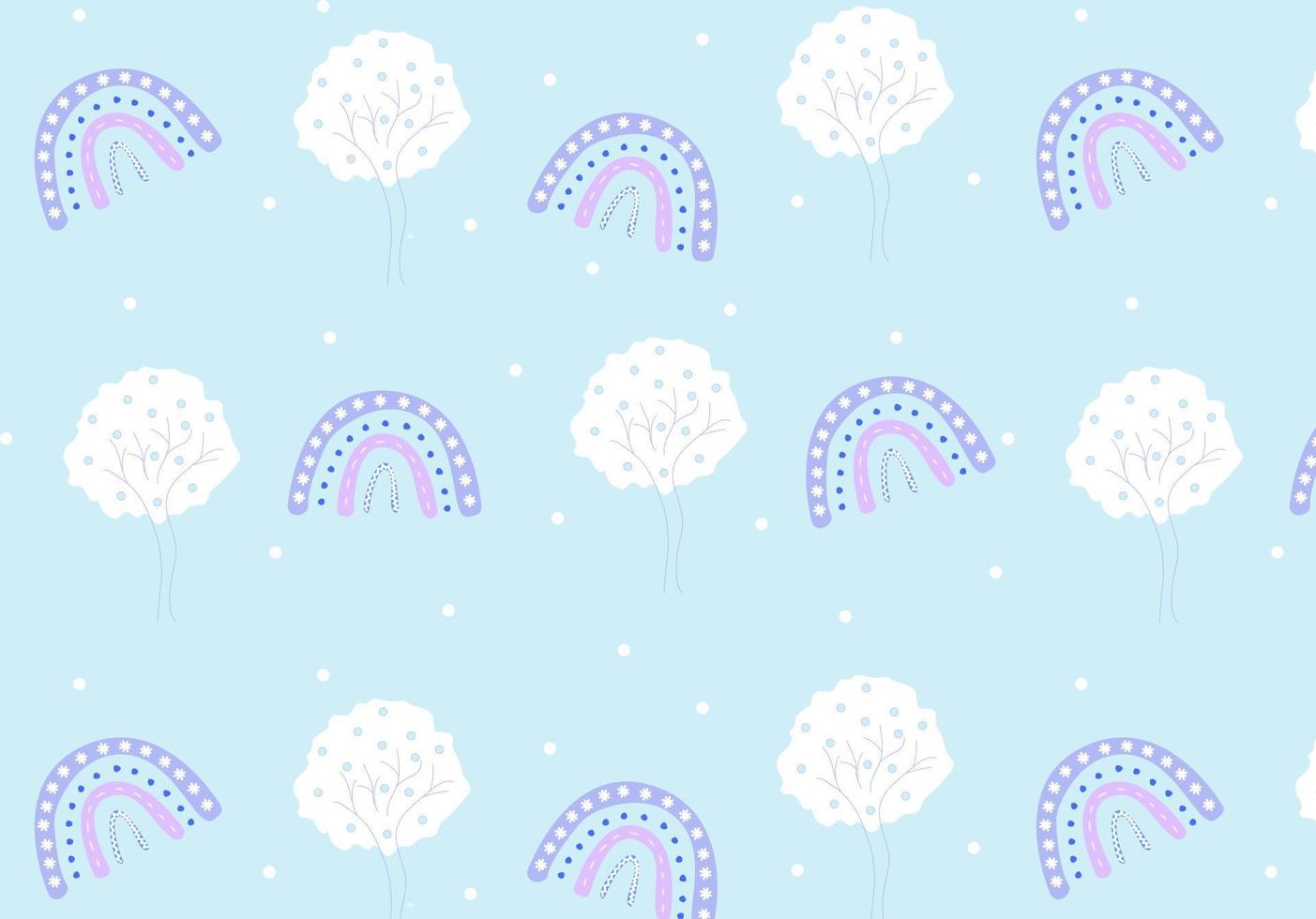 Seamless pattern with trees and rainbows. Hand Drawn. Great for wall art design, wrapping, fabric, textile, pillow or blanket prints, etc.Vector illustration vector