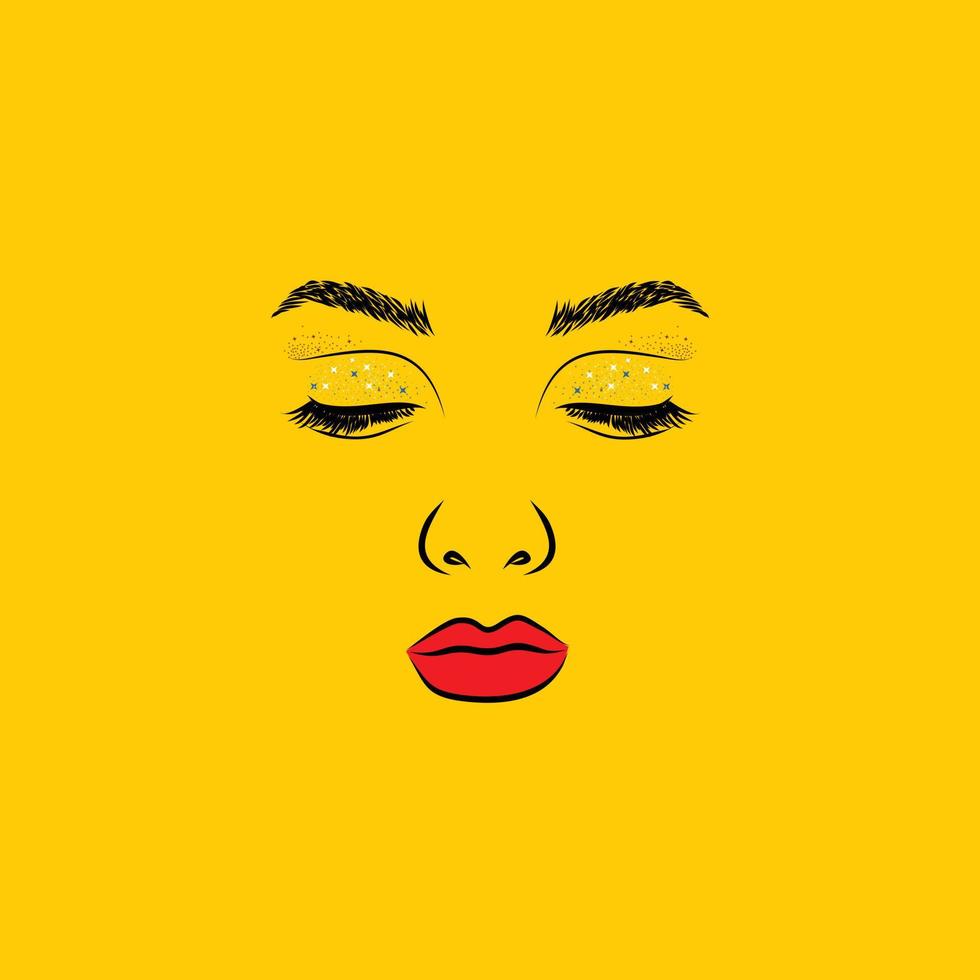 logotipo de salón y spa con chica de belleza relajarse ojos cerrados labios rojos diseño de logotipo ilustración vectorial vector