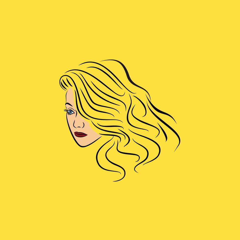 Ilustración de vector de diseño de logotipo de chica de belleza de pelo largo