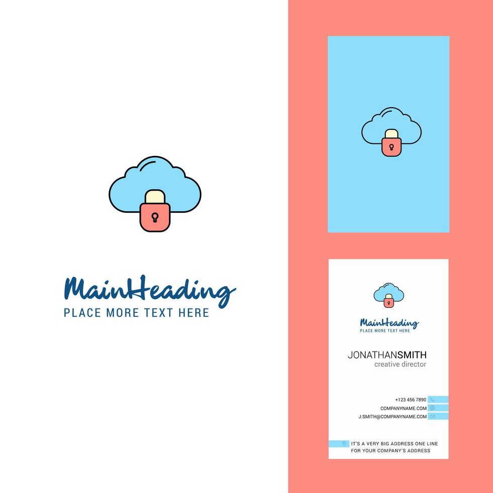 logotipo creativo de nube bloqueada y vector de diseño vertical de tarjeta de visita
