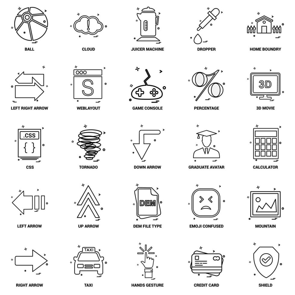 25 conjunto de iconos de línea de mezcla de concepto de negocio vector