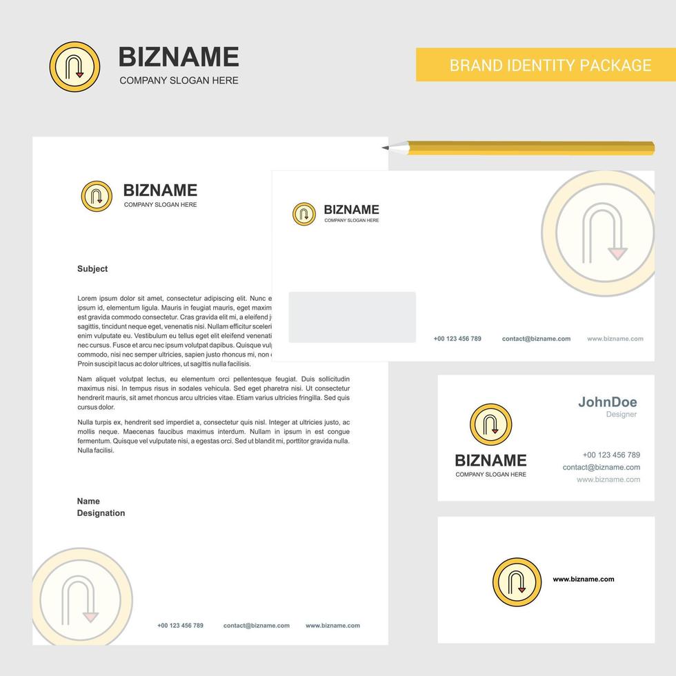 U turn road sign Business Letterhead Envelope and visiting Card Design vector template