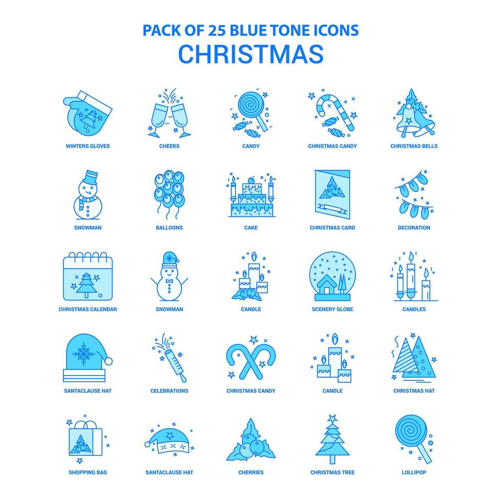 paquete de iconos de tono azul navideño 25 conjuntos de iconos vector