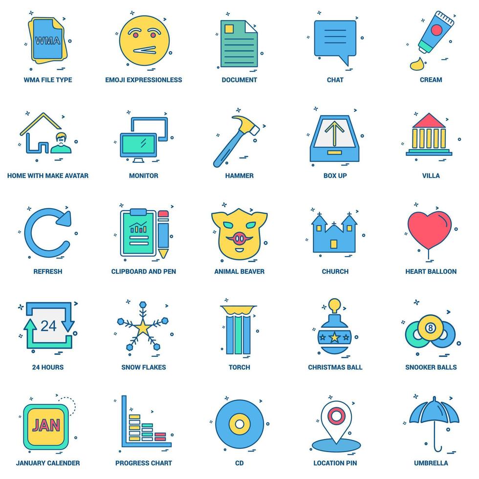 25 conjunto de iconos de color plano de mezcla de concepto de negocio vector