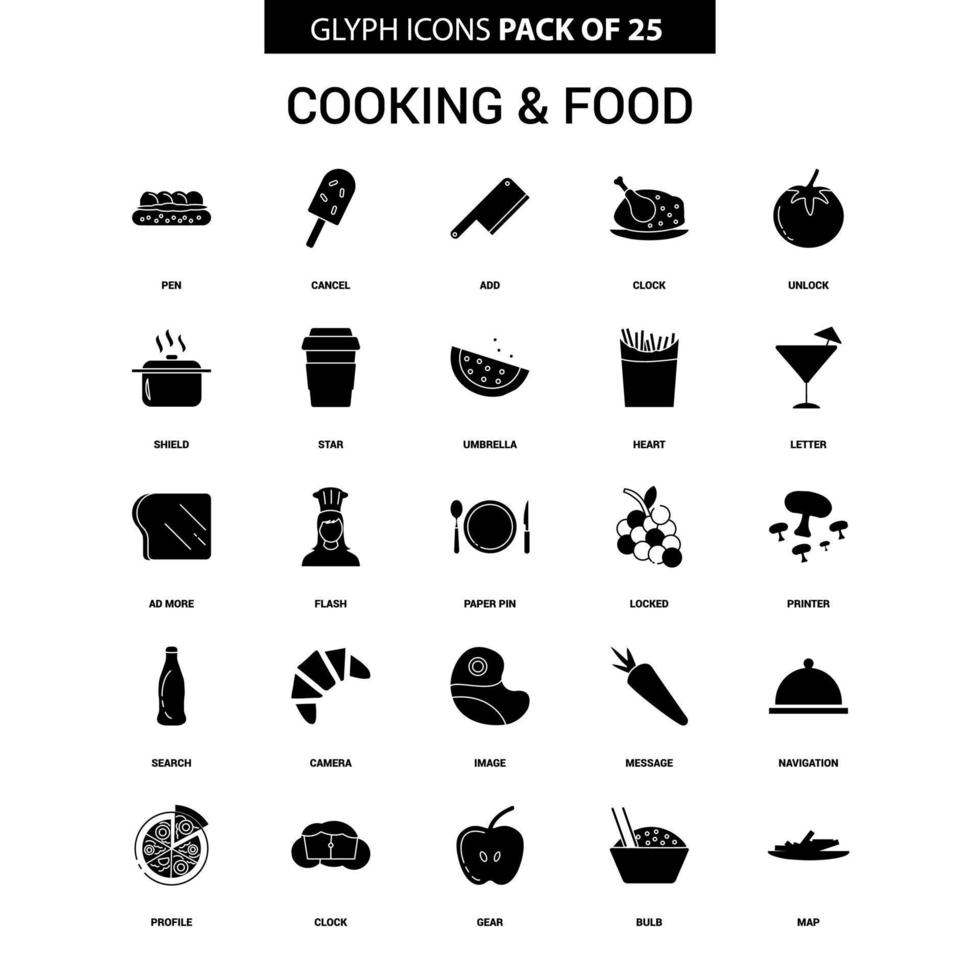 conjunto de iconos de vector de glifo de cocina y comida