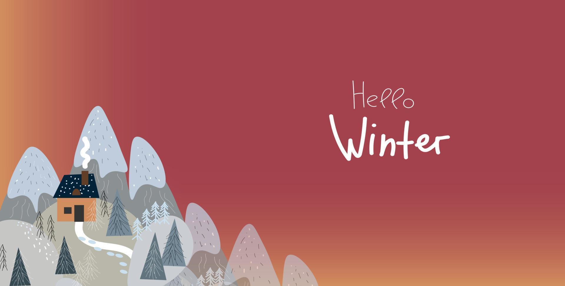 Winter Solstice, landscape for winter and new year holidays.  Vector doddle banner , greeting card