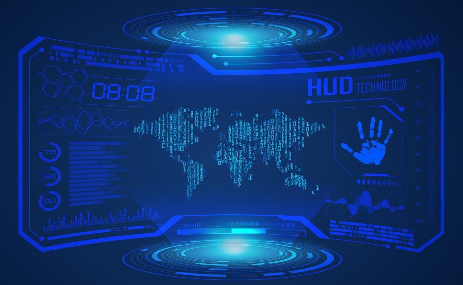 Modern HUD Technology Screen Background with world map vector