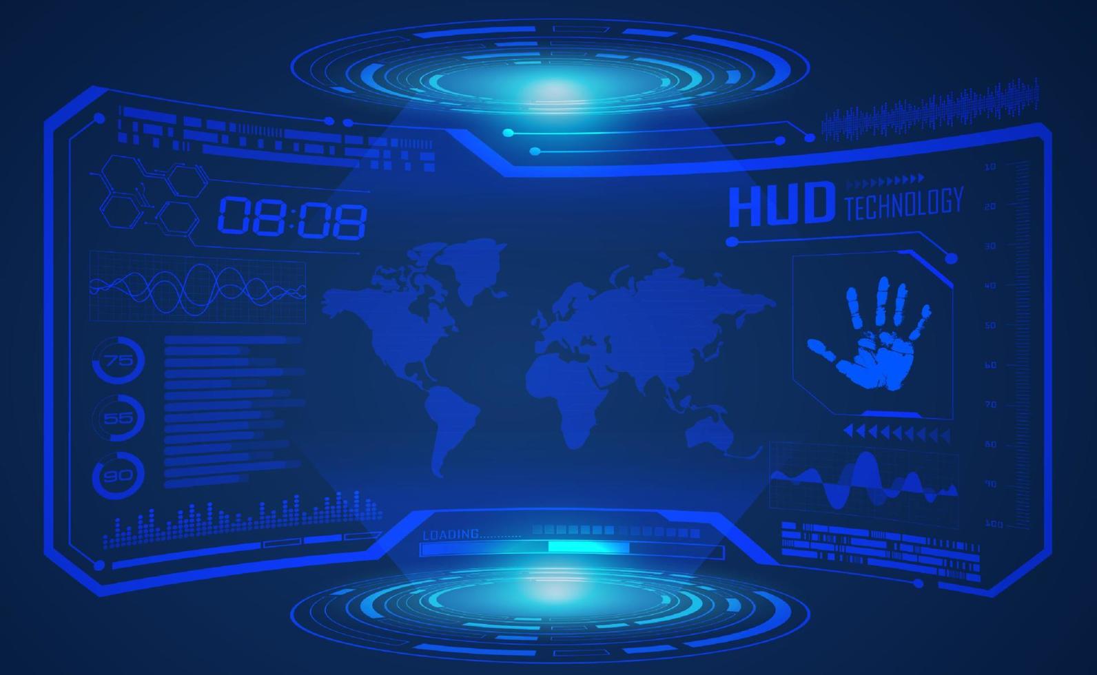 Modern HUD Technology Screen Background with world map vector