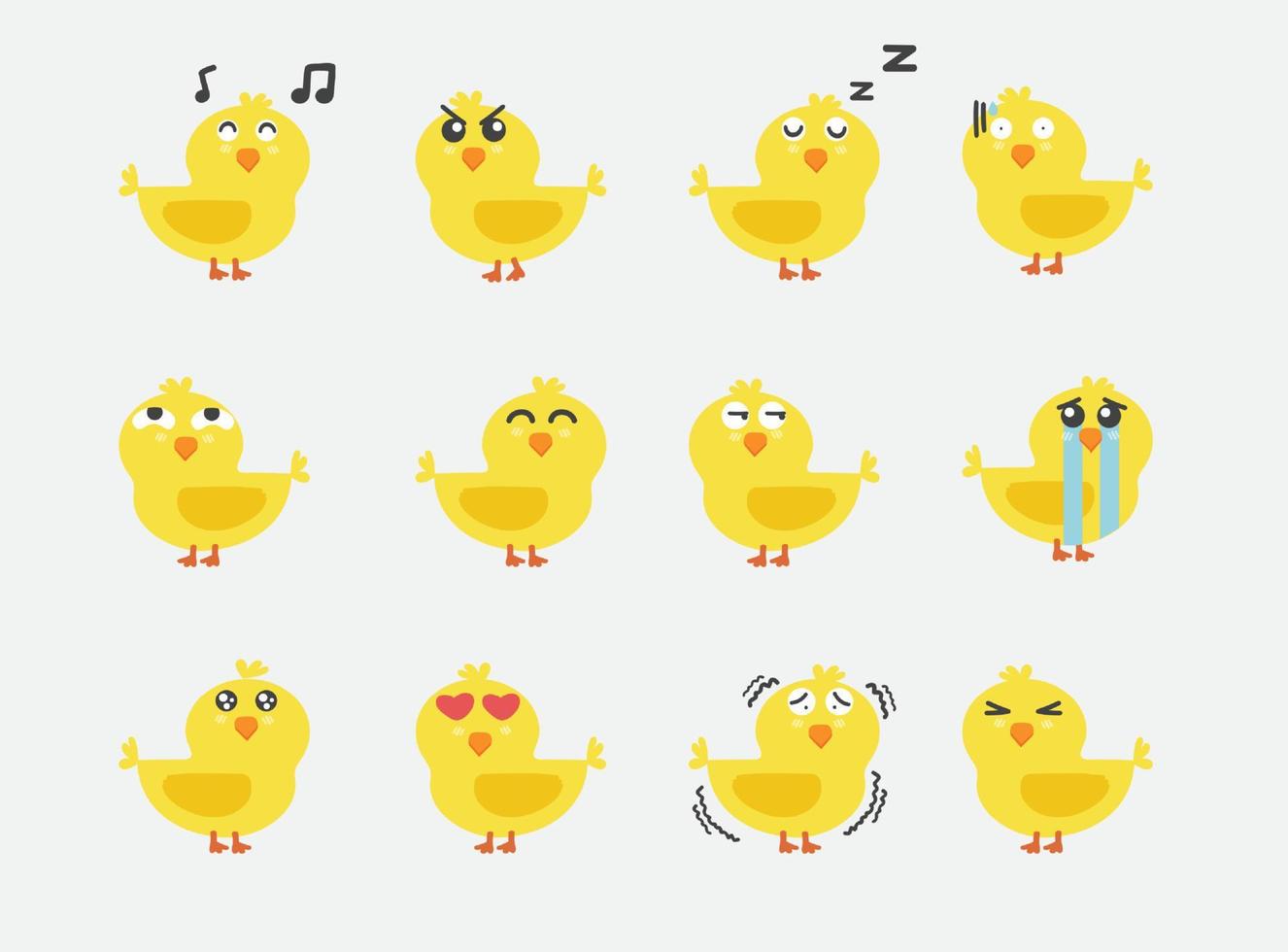 cartoon yellow chick character set vector