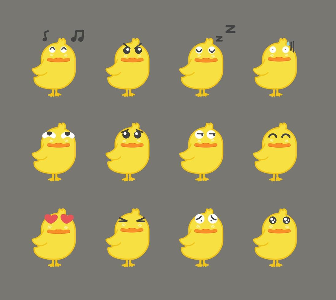 Cartoon duck emoji set vector