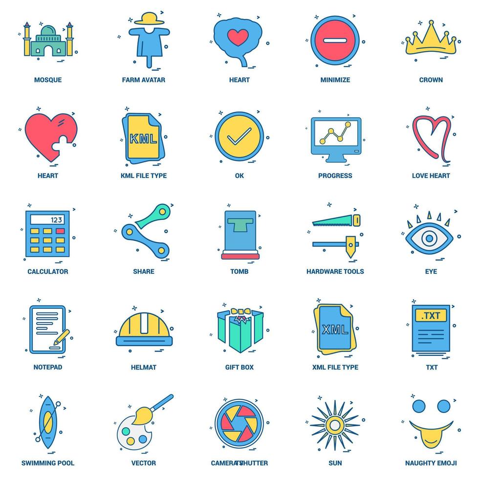 25 Business Concept Mix Flat Color Icon set vector