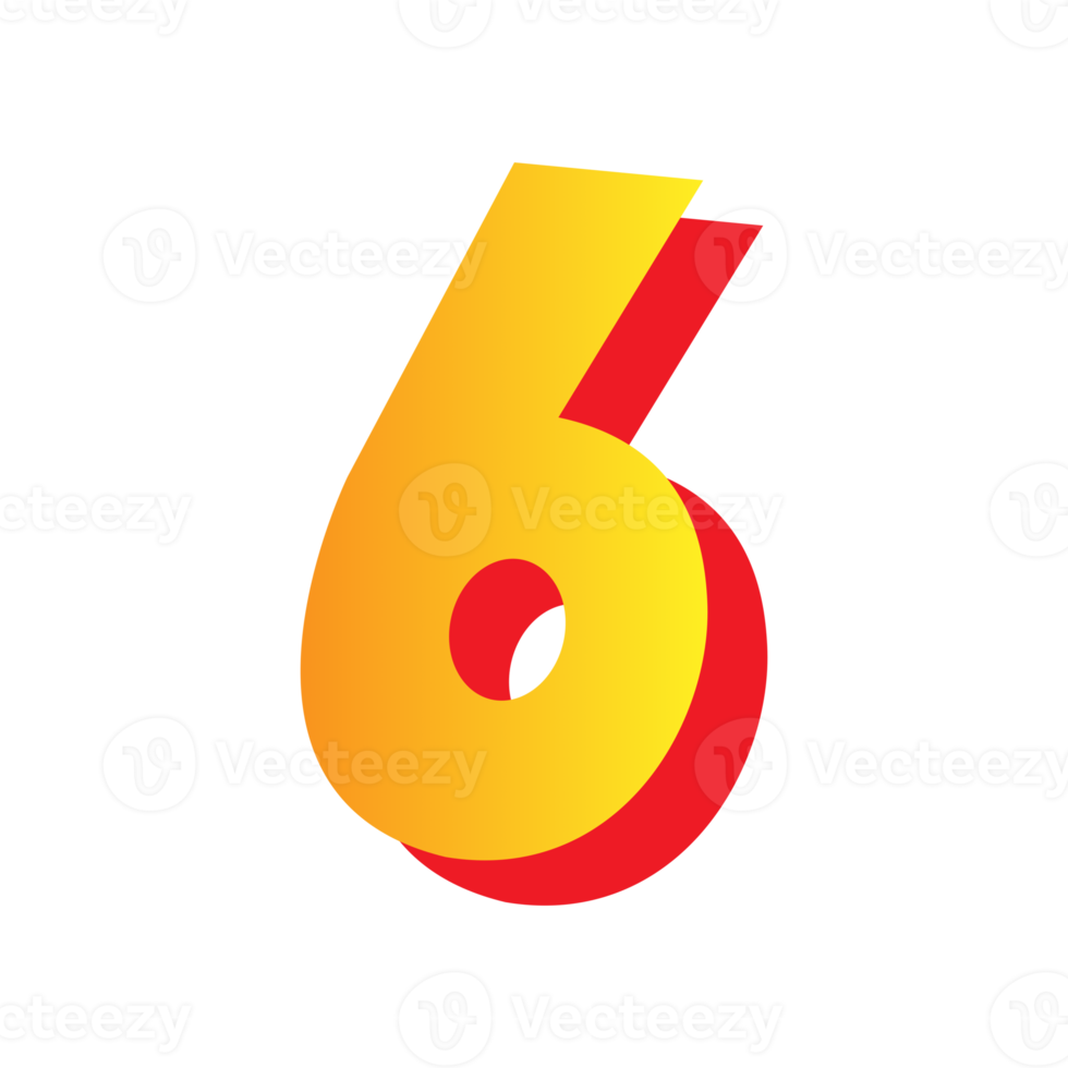 Comic style number 6 with transparent background. png file