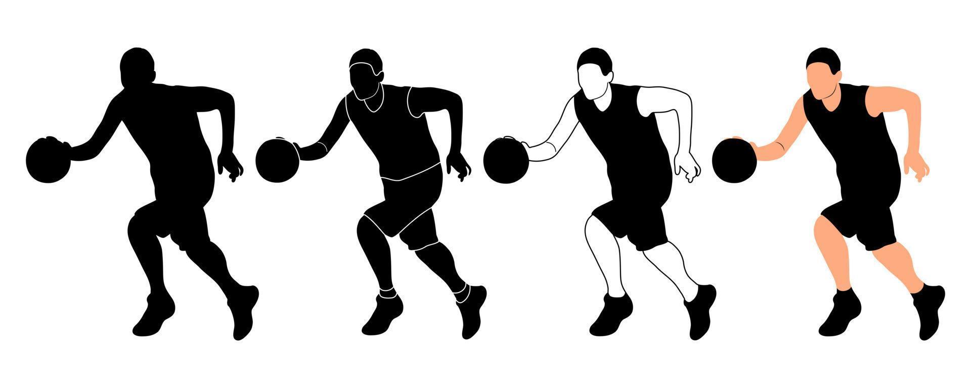 silueta de contorno de un atleta jugador de baloncesto en un juego de pelota. baloncesto. vector