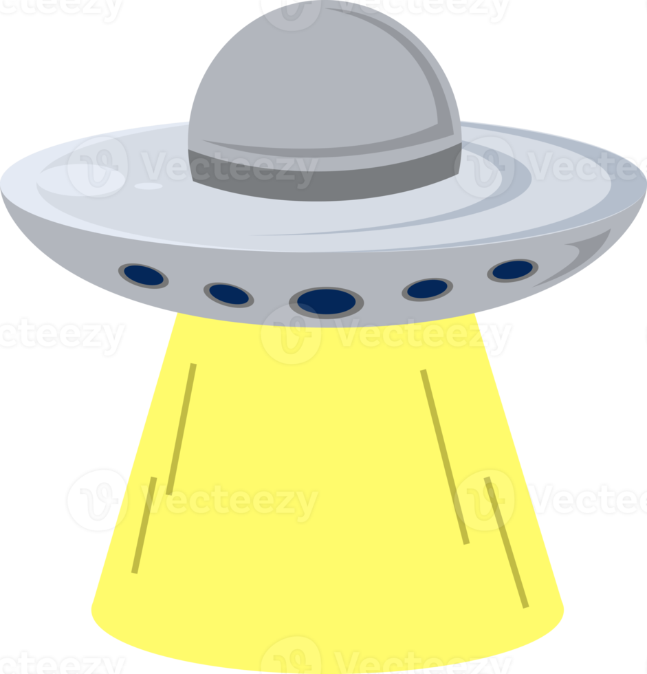 ufo illustration floats by emitting a yellow light below png