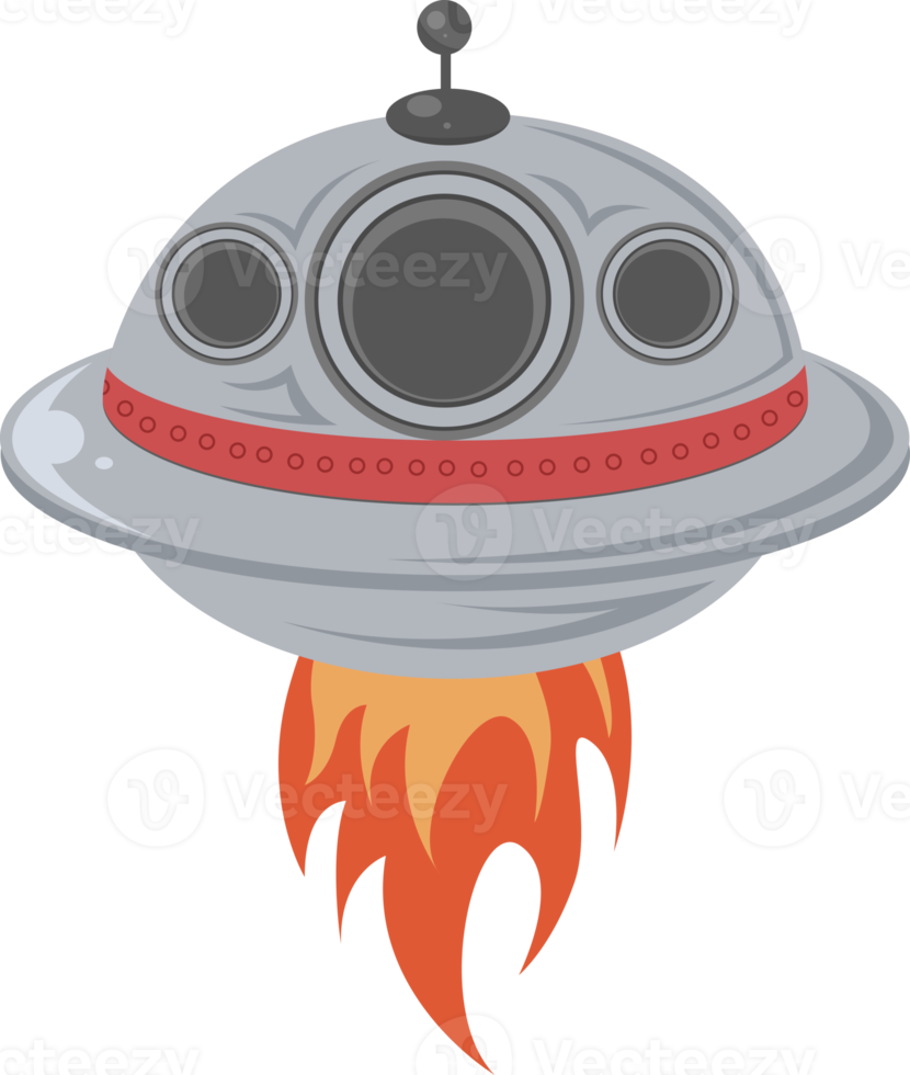 ilustração de ufo listrado vermelho voando como um foguete png