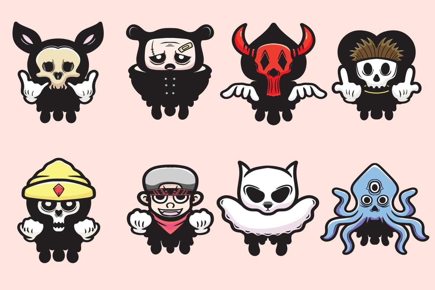 Cute Monster And Animals Mascot Cartoon Vector Set Bundle