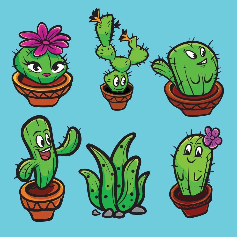 Cactus Mascot Cartoon Vector Set Bundle