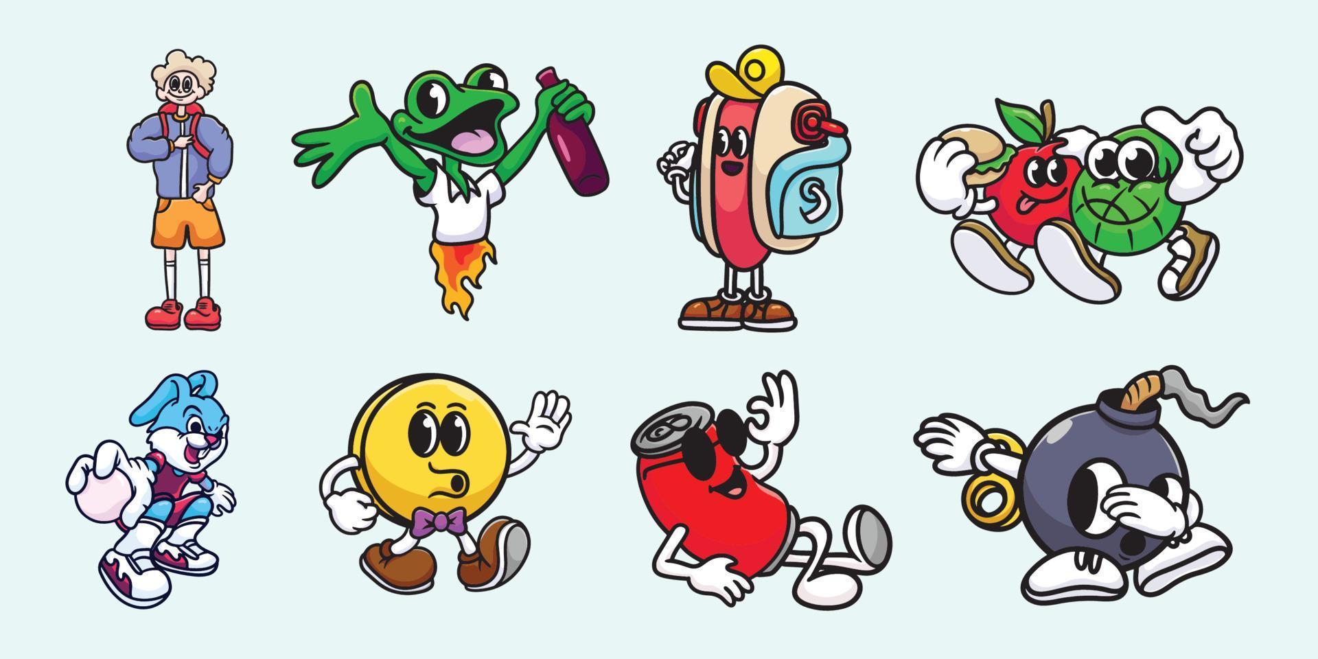 Cute Monster And Animals Mascot Cartoon Vector Set Bundle