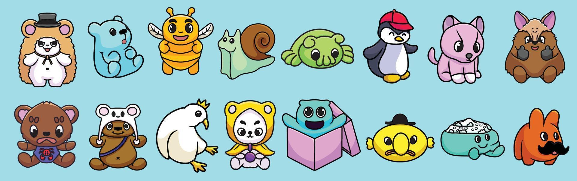 lindo monstruo y animales mascota dibujos animados vector set paquete